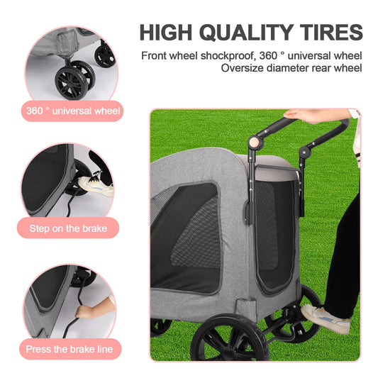 Pet Stroller,High Quality 3 Big Wheels Pet Dog Cat Trolley Strollers Outdoor Travel Carrier Cat Dog Pet Cart Portable