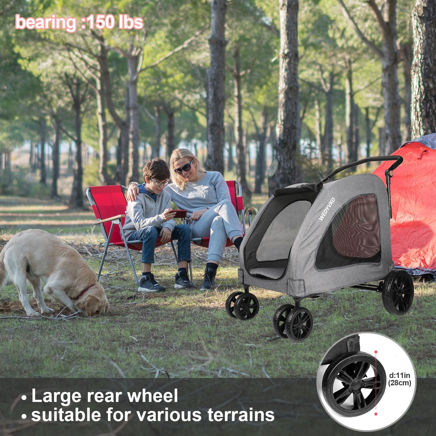 Pet Stroller,High Quality 3 Big Wheels Pet Dog Cat Trolley Strollers Outdoor Travel Carrier Cat Dog Pet Cart Portable