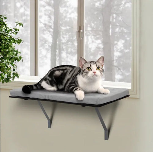 Cat Perch Window Mounted Shelf Bed With Velvet Cushion For Rest, Black