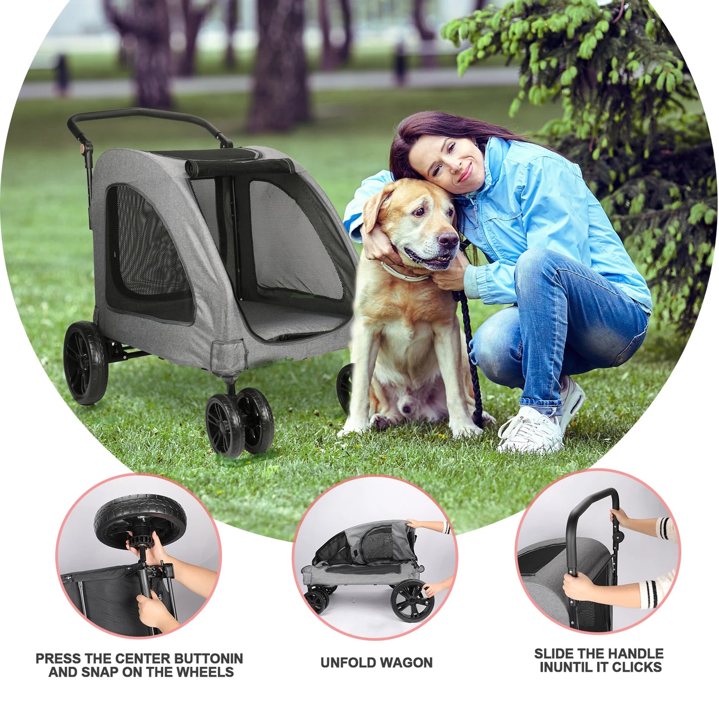 Pet Stroller,High Quality 3 Big Wheels Pet Dog Cat Trolley Strollers Outdoor Travel Carrier Cat Dog Pet Cart Portable